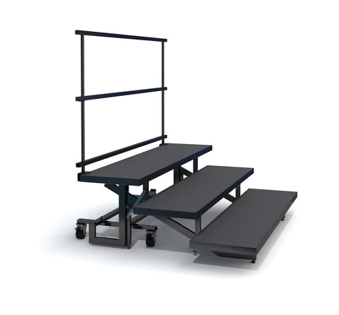 3-TIER STRAIGHT FOLDING CHORAL RISERS W GUARDRAIL- CARPET FINISH