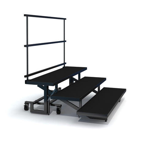 3-TIER STRAIGHT FOLDING CHORAL RISER W GUARDRAIL - INDUSTRIAL FINISH