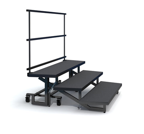 3-TIER WEDGED FOLDING CHORAL RISERS W GUARDRAIL - CARPET FINISH