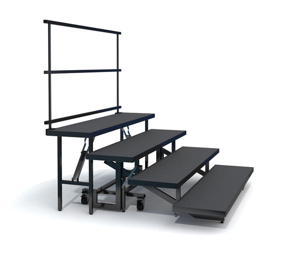 4-TIER STRAIGHT FOLDING CHORAL RISERS W GUARDRAIL- CARPET FINISH