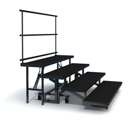 4-TIER STRAIGHT FOLDING CHORAL RISER W GUARDRAIL - INDUSTRIAL FINISH
